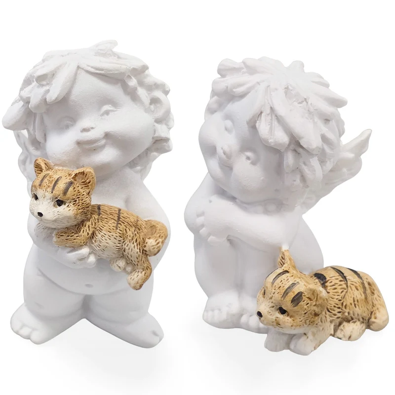 Deko-Engel Igor mit Katze 2er Set weiß ca. 5–7 cm