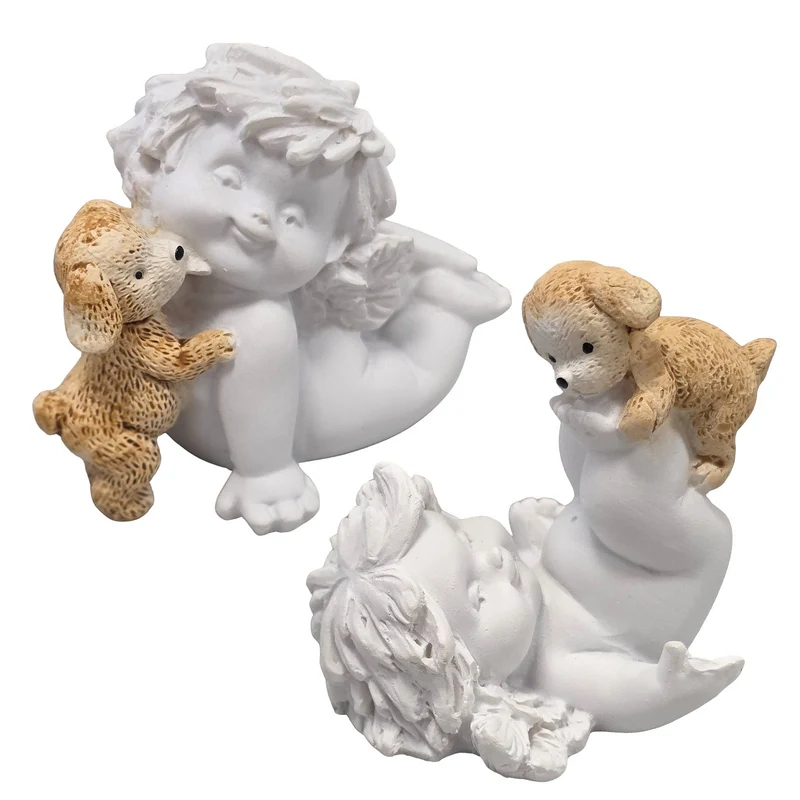 Deko-Engel Igor mit Hund 2er Set weiß ca. 5–7 cm