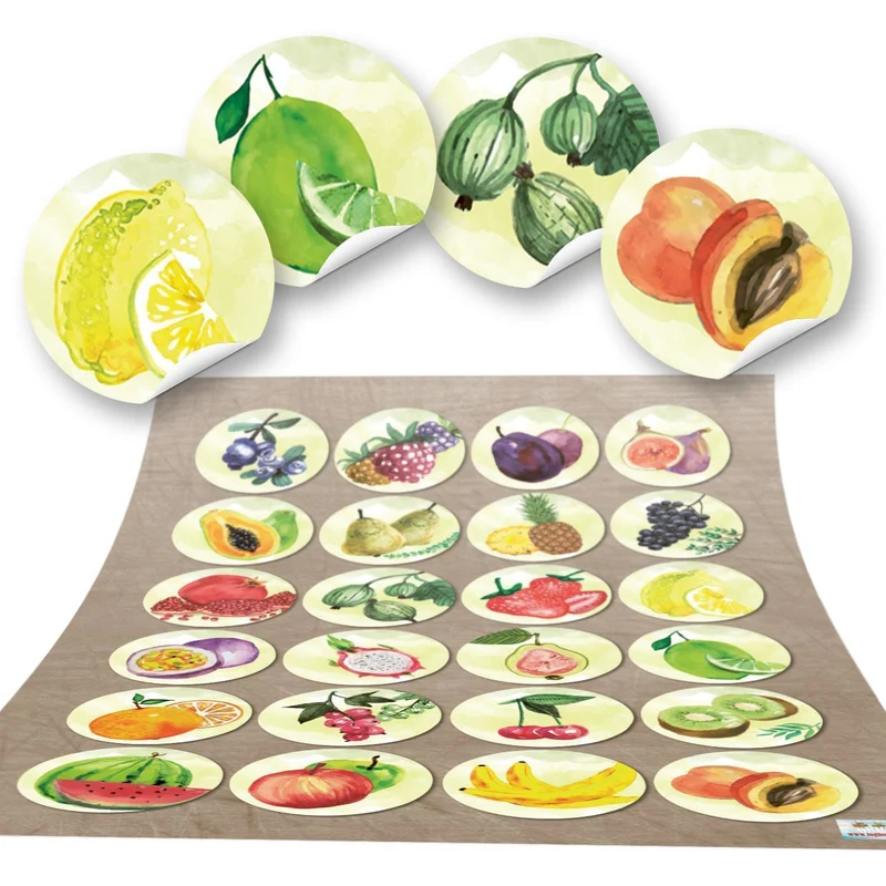 3 x 24 runde Aufkleber OBST Küchenaufkleber Essen Deko Küche Aufkleber Glas Sticker Küchen-Etiketten selbstklebend Kinder Kindergarten