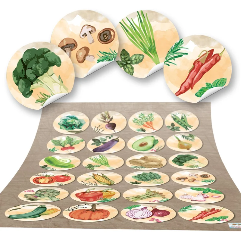 3 x 24 runde Aufkleber GEMÜSE Küchenaufkleber Essen gesund Küche Deko Aufkleber Glas Sticker Küchen-Etiketten selbstklebend Kinder basteln