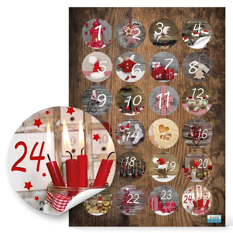 Adventskalenderzahlen Aufkleber 1 - 24 Zahlenaufkleber Ø 4 cm