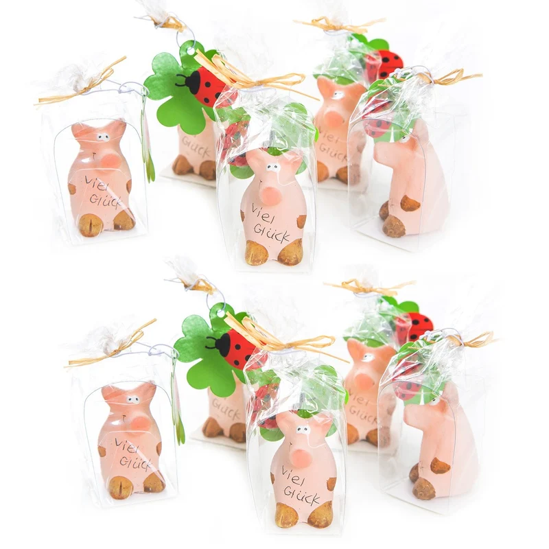 Logbuch-Verlag 10 Glücksschweinchen VIEL GLÜCK rosa Glücksschwein Glücksbringer Talisman Mini Geschenk give-way Kindergeburtstag Neujahr Silvester Mitgebsel