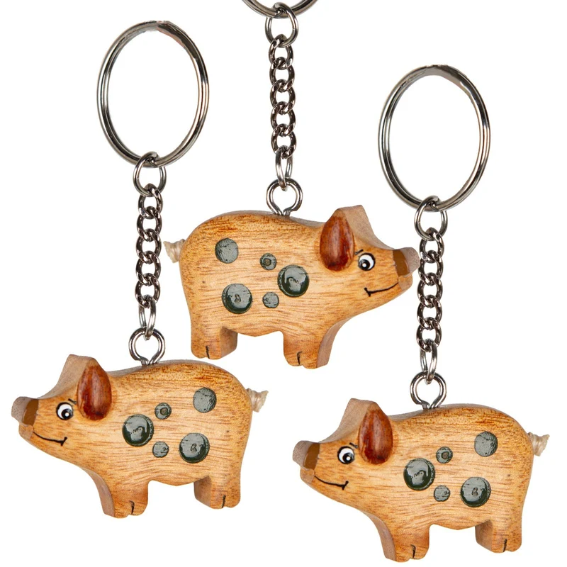 3 Glücksschweinchen Schlüssel-Anhänger HOLZ Glücksbringer 4 cm ohne Kette Schweinchen NATUR give-away Gastgeschenk Hochzeits-Deko Silvester Neujahr Glückssymbol