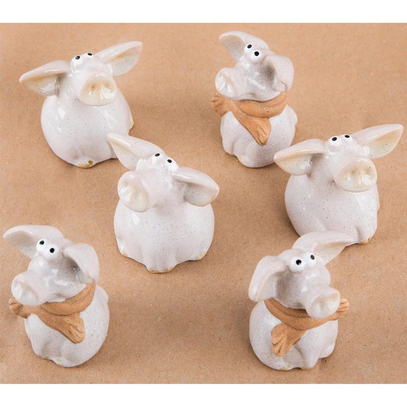 Logbuch-Verlag 6 witzige Schweine Figuren grau beige aus Keramik - Glücksschwein Glücksbringer kleines Geschenk Deko Kundengeschenk Metzgerei