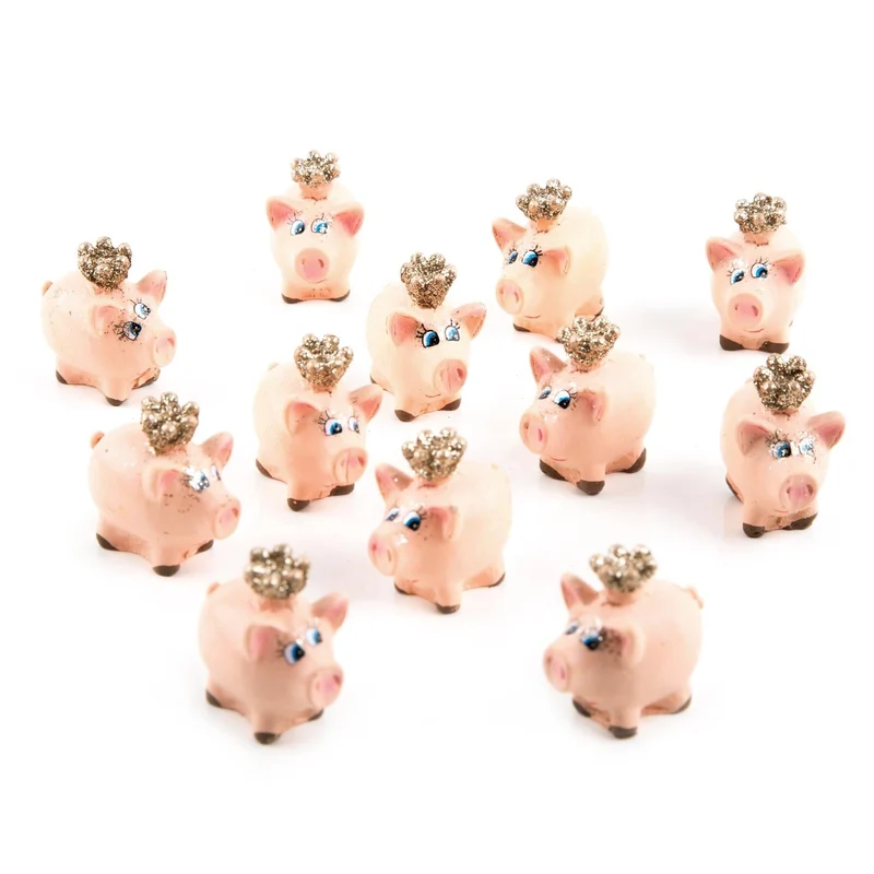 Logbuch-Verlag 12 Mini Glücksschweinchen 3,5 cm mit Goldener Krone - Glücksbringer Glücksschwein kleines Geschenk Mitgebsel Tischdeko Silvester