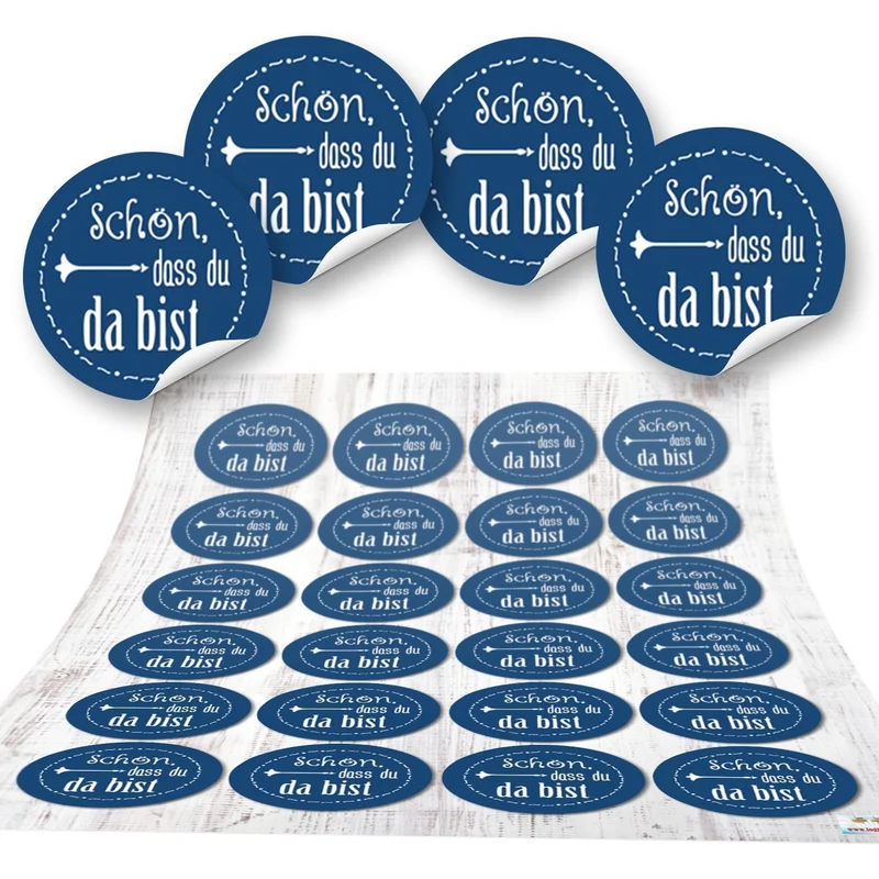 72 Aufkleber blau dunkelblau SCHÖN DASS DU DA BIST 4 cm Geschenkaufkleber Etiketten Sticker - Hochzeit Taufe Kommunion Geburtstag Gastgeschenk give-away Deko Fest Verpackung Mitgebsel