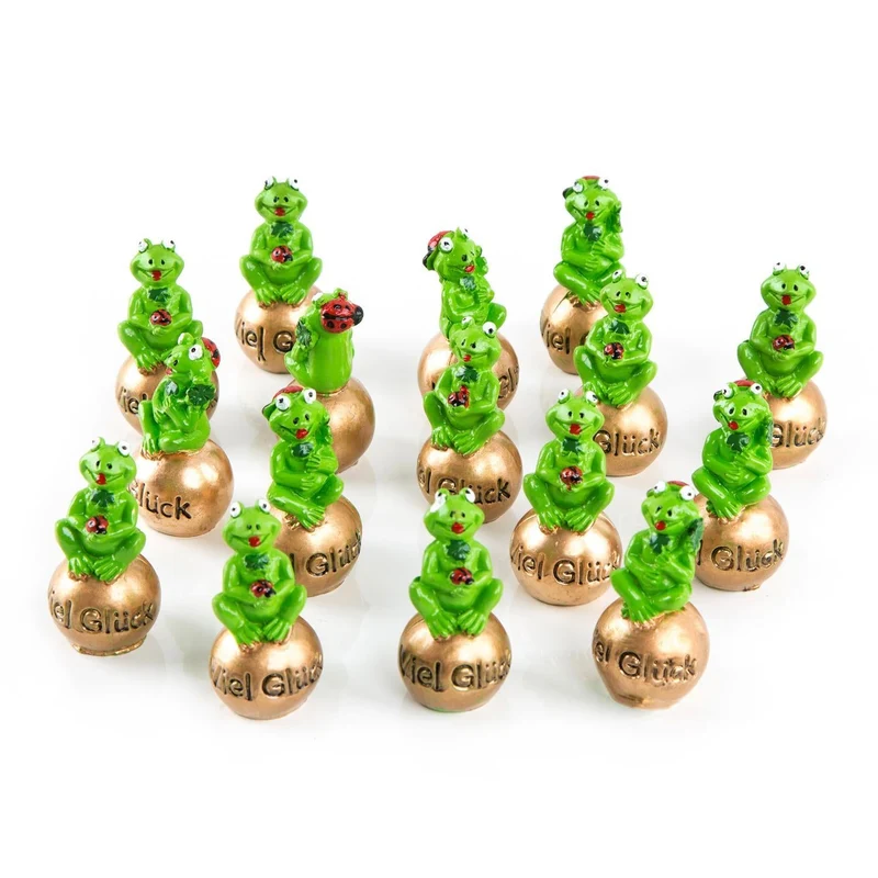 Logbuch-Verlag 16 kleine Frösche 5cm auf Goldener Kugel VIEL GLÜCK Froschkönig Glücksbringer Talisman kleines Geschenk Silvester Neujahr Prüfung Schulbeginn