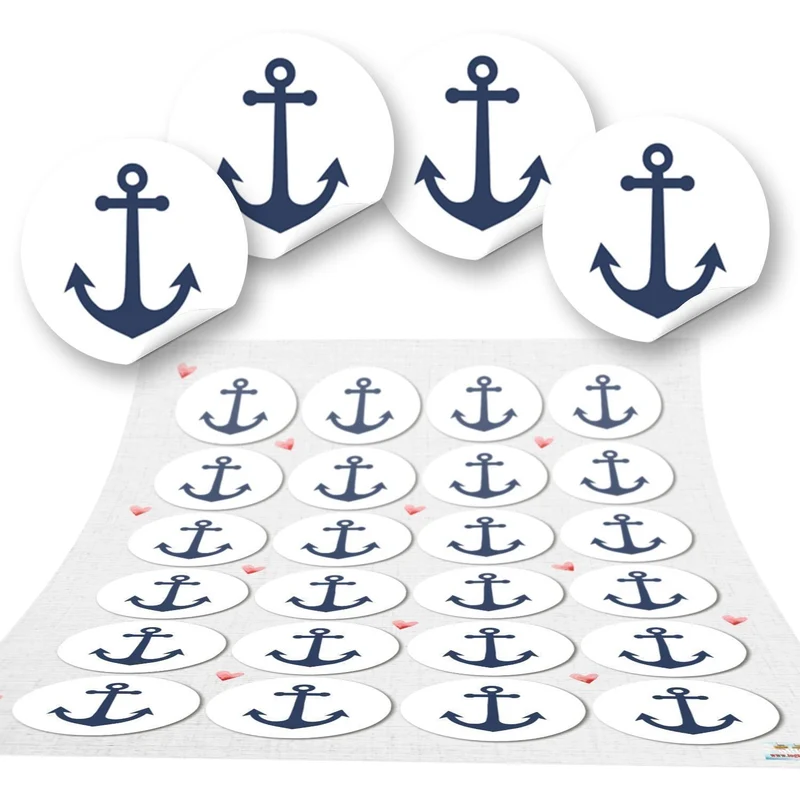 Logbuch-Verlag 72 Runde Anker Aufkleber blau weiß navy maritim Sticker Etiketten Geschenk-Aufkleber basteln Gastgeschenk give-away Deko Fest Verpackung Mitgebsel