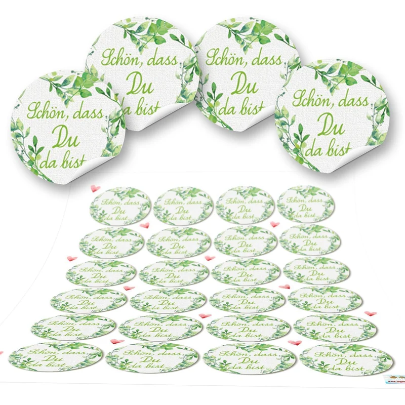 Logbuch-Verlag 72 Aufkleber rund grün hellgrün weiß SCHÖN DASS DU DA BIST 4 cm Geschenkaufkleber Etiketten Sticker - Hochzeit Taufe Geburtstag Gastgeschenk give-away Deko