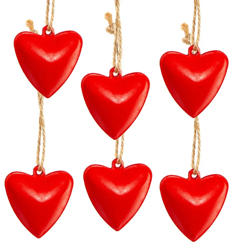 6 Stück kleine Herzanhänger aus Metall in Rot 3,5 cm - ohne Schnur gem.- liebevolle Herzen Anhänger aus Blech zum Aufhängen - Geschenkanhänger zum Valentinstag Muttertag Hochzeit Ostern als Dekoration