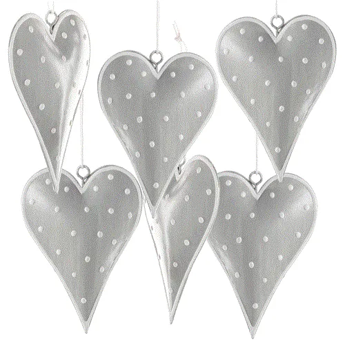 Logbuch-Verlag 6 Herzanhänger 10 cm grau Silber weiß gepunktet Deko Herzen aus Metall z. Aufhängen Osterdeko Hochzeit Herz Anhänger Frühlingsdeko