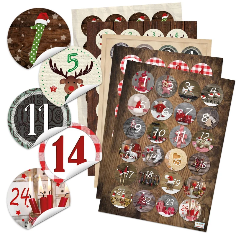 Adventskalenderzahlen Aufkleber Set 5 x 24 Zahlenaufkleber