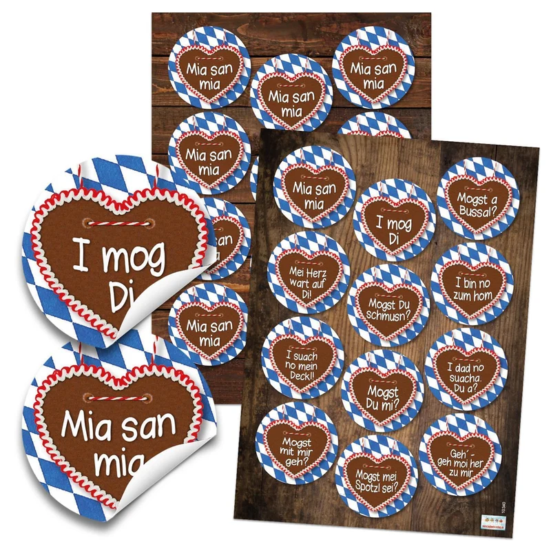 4 x 12 Bayerische Aufkleber mit Text - Party Deko Oktoberfest Bayern - Durchmesser 6 cm