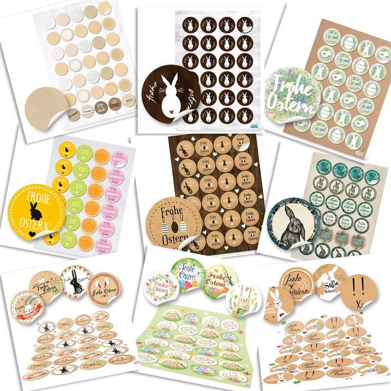 Logbuch-Verlag Set 9 x 24 Frohe Ostern Aufkleber Osterhase Osterdeko bunt Osteraufkleber rund Verpackung für Kindergeschenke Geschenke Give-Away grün gelb pink beige weiß türkis braun orange rot blau