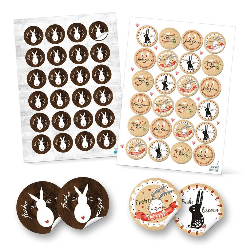 Logbuch-Verlag Set 48 Frohe Ostern Aufkleber Osterhase Osterdeko bunt Osteretiketten rund Verpackung Kindergeschenke Geschenke Give-Away braun beige weiß rot