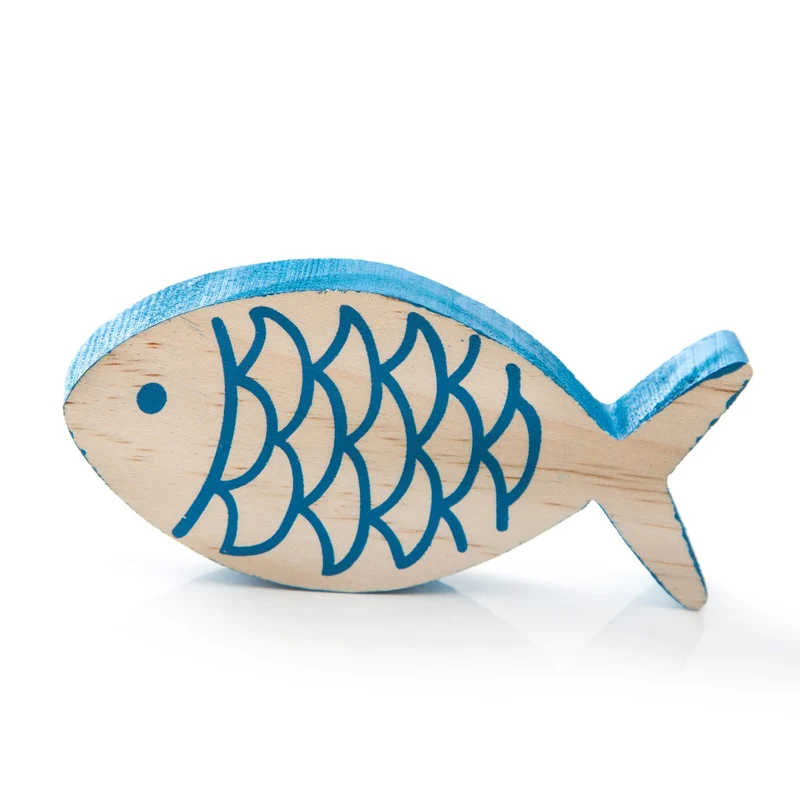 Deko Fisch zum Hinstellen aus Holz 10,5 x 5 x 1,5 cm natur blau - maritime Holzdeko