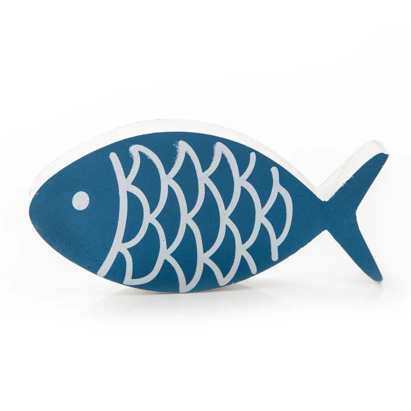 Holzdeko Fisch zum Hinstellen 13 x 6 x 1,5 cm - maritime Deko aus Holz blau weiß