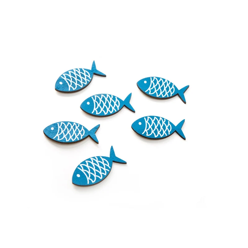 6 Stück kleine Holz-FISCHE STREU-Deko mit Klebepunkt, Größe: 5 x 2,7 cm als maritime Tisch-Dekoration zum Streuen, kleben und basteln … Tisch-Streu Streuteile Zierdeko Zierstreu Mini-Teile