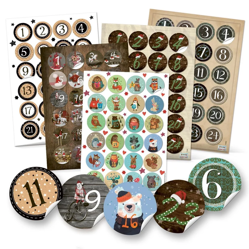 5 x 24 Adventskalenderzahlen Aufkleber Ø 4 cm