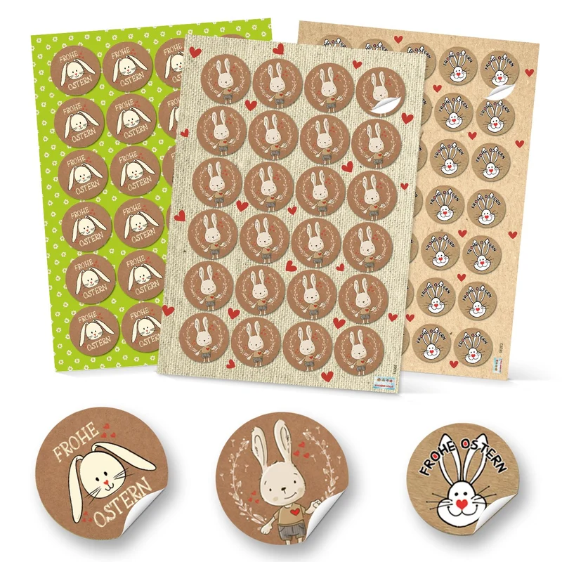 Logbuch-Verlag 83 Osteraufkleber Osterhase SET Frohe Ostern Deko Aufkleber 3 + 4 cm Ostersticker rund