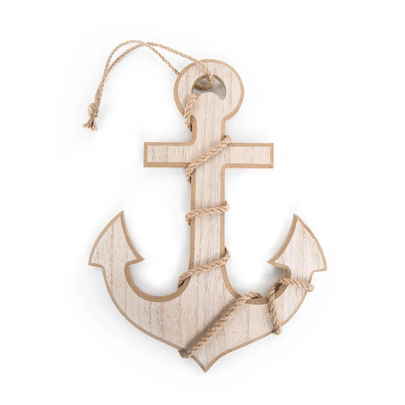 Großer maritimer Holz Dekoanker in 30 x 21 cm - natur - mit Band zum Aufhängen