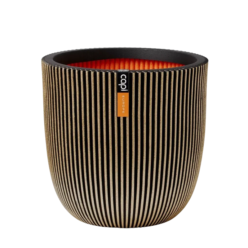 Blumentopf Kugel Groove schwarz gold | 43x41 cm