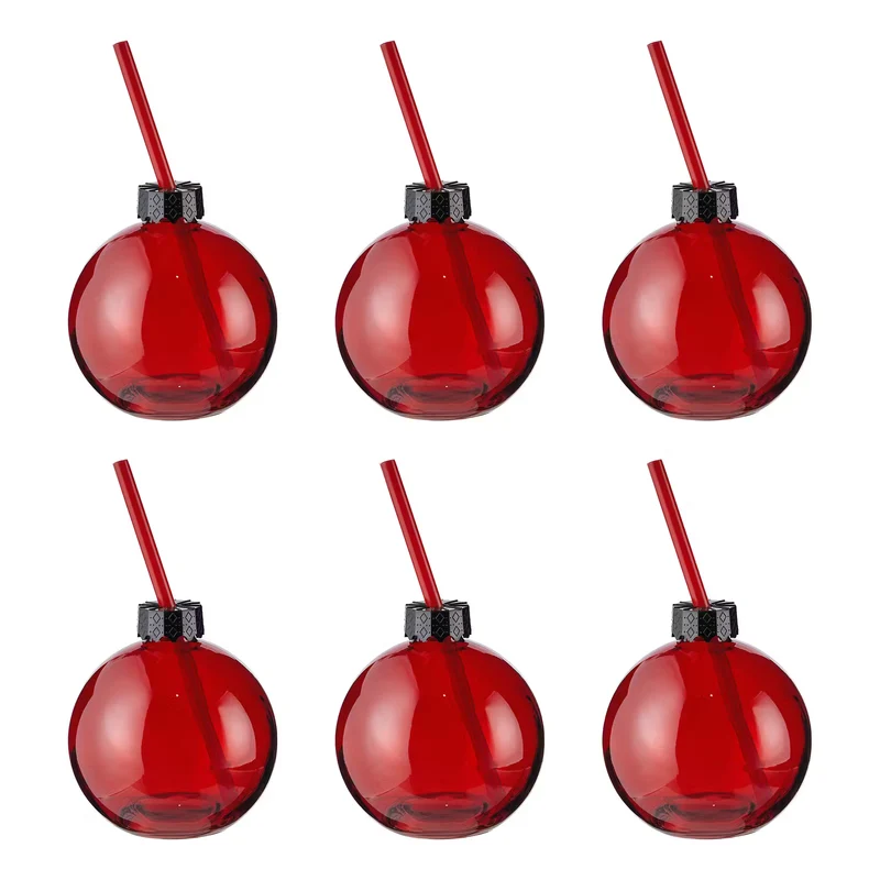 SANTA'S BUBBLE Glaskugel mit Trinkhalm 6er-Set