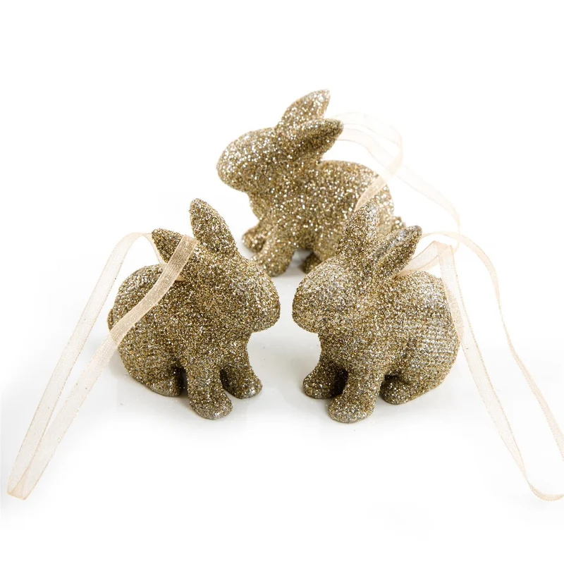 3 glitzernde Osterhasen zum Aufhängen - Mini Ostergeschenk gold mit Glitzer