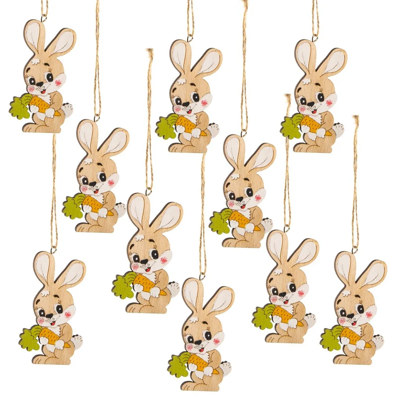 Logbuch-Verlag 10 Holzhasen Osteranhänger Natur bunt - Osterdeko natürlich kleines Geschenk Deko Ostern Osternest Osterhase Hase
