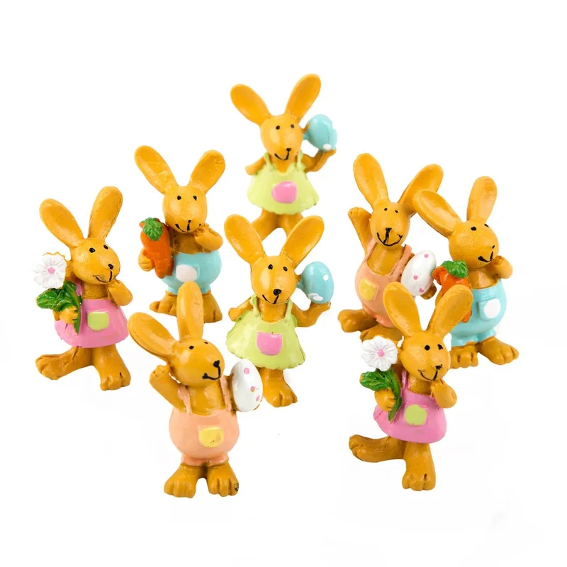 Logbuch-Verlag 8 Bunte Mini Osterhasen - Hasen Figuren braun 5,5 cm Blume Osterei Osterdeko kleines Geschenk Kinder Kunden Mitarbeiter Ostern