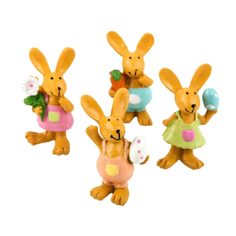 4 kleine Osterhasen Figuren braun bunt 5,5 cm