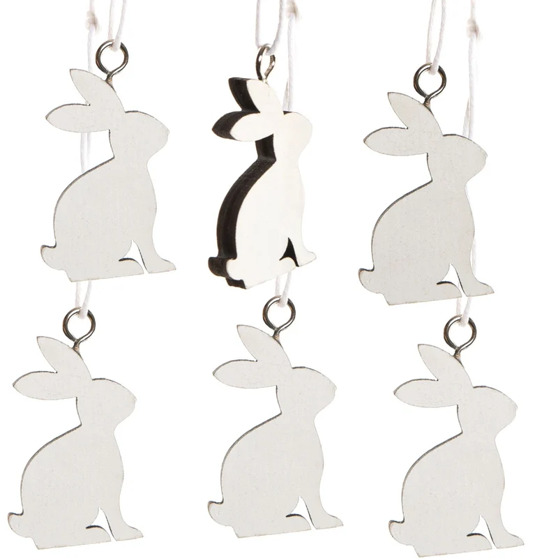 6 kleine Hasenanhänger - 4 cm - weiße Osterdeko Hasen Anhänger