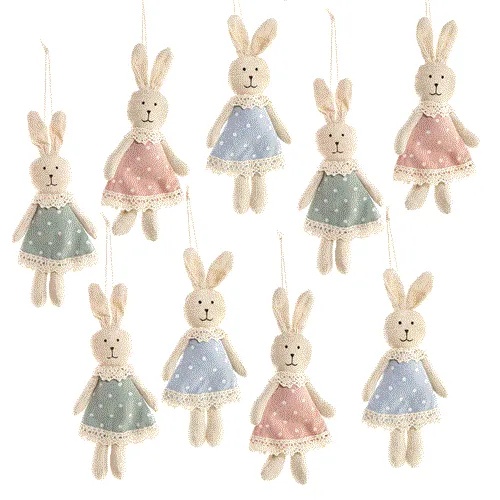 Logbuch-Verlag 9 Stoff Osterhasen - Osterdeko Hasen Vintage Natur 17 cm - Osteranhänger kleines Ostergeschenk Hasenfigur Stoffhase Ostern