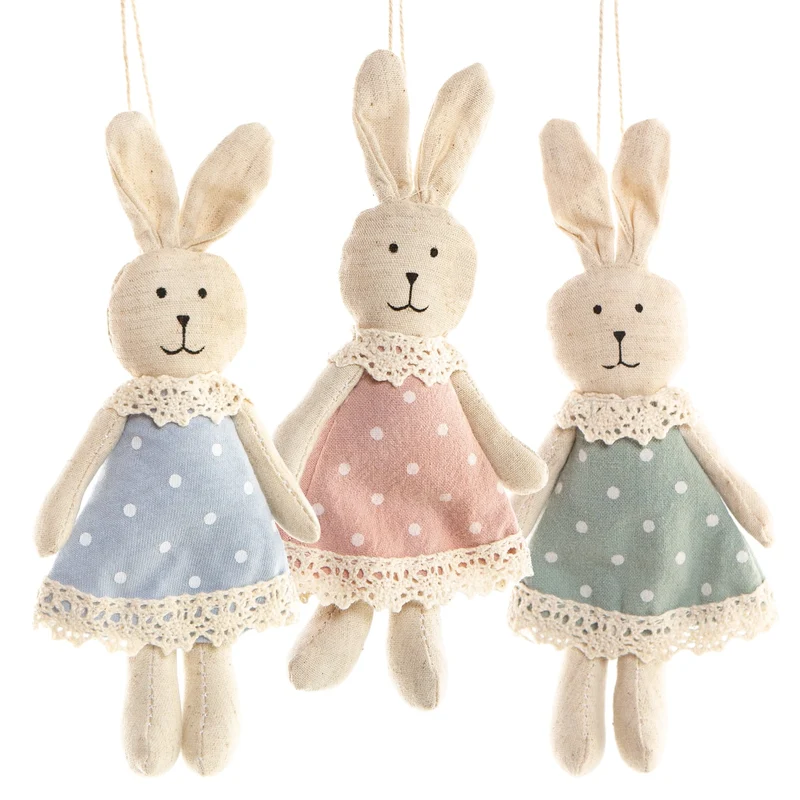 Logbuch-Verlag 6 Stoff Osterhasen - Osterdeko Hasen Vintage Natur 17 cm - Osteranhänger kleines Ostergeschenk Hasenfigur Stoffhase Ostern