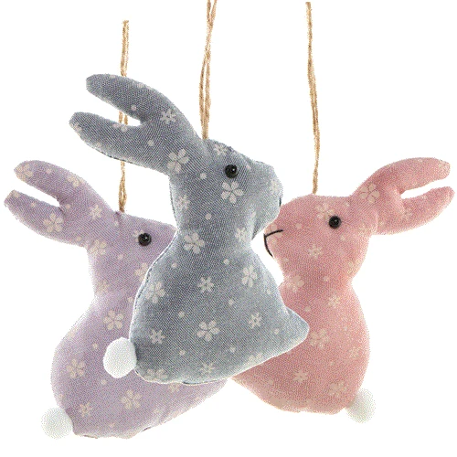 3 Osterhasen aus Stoff zum Aufhängen - vintage Osterdeko rosa lila blau