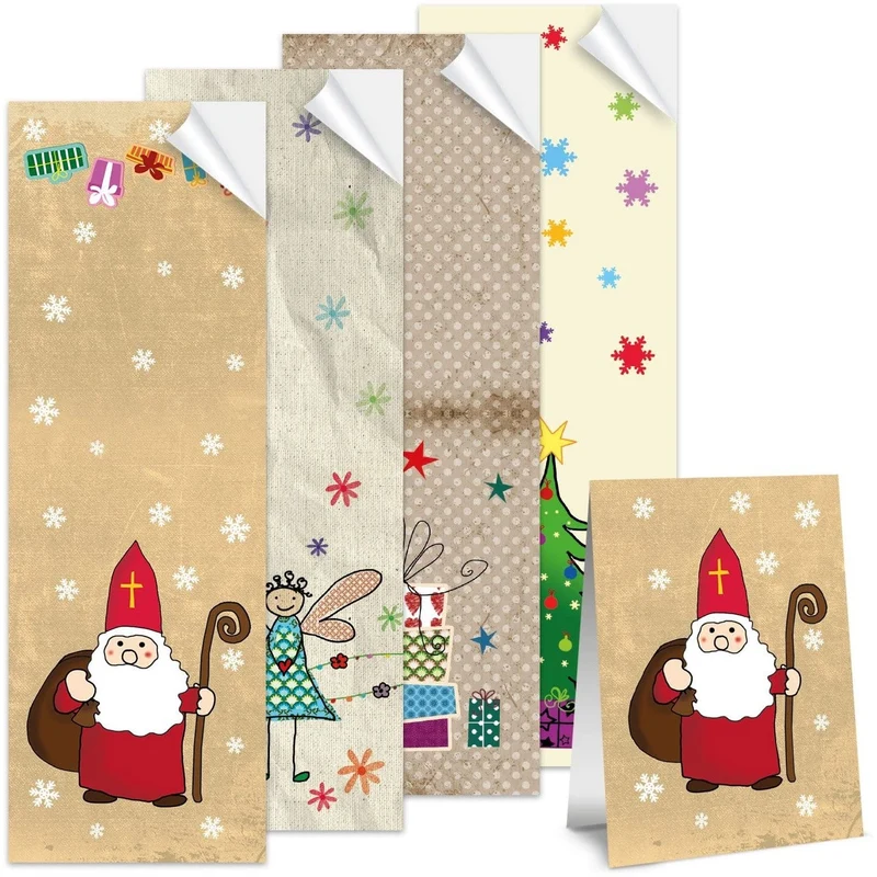 SET 4 x 50 Weihnachtsaufkleber Frohe Weihnachten rot natur Engel Aufkleber weihnachtlich zur Geschenk-Verpackung Weihnachtsgeschenke verpacken Weihnachts-Deko Nikolaus Etikett