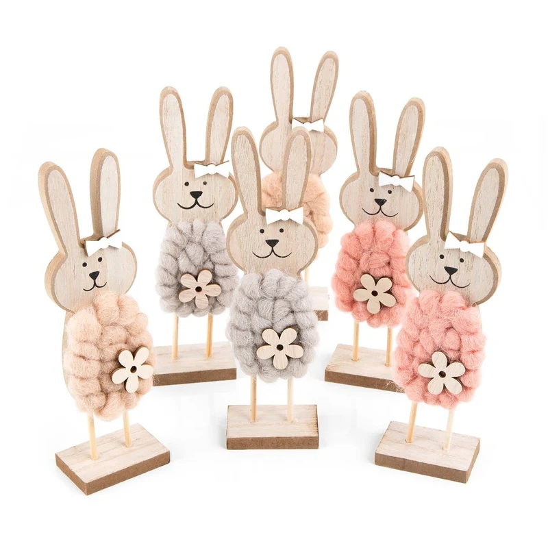 Logbuch-Verlag 6 große Osterhasen Figuren 22 cm aus Holz zum Hinstellen - Frühlingsdeko Osterdeko Geschenk Ostern Natur rosa beige