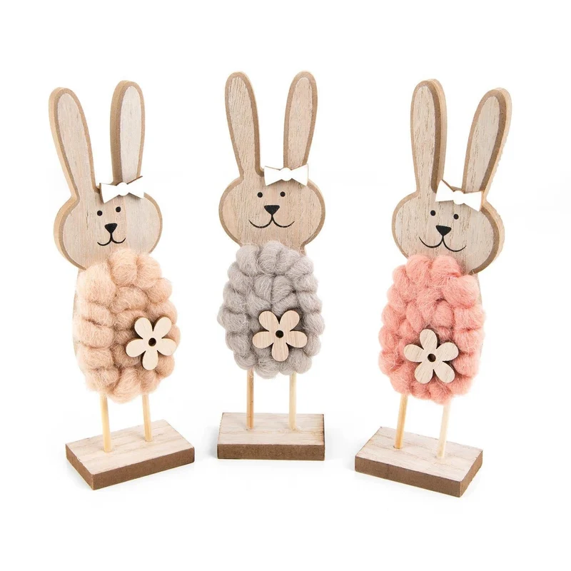 3 große Osterhasen Figuren 22 cm Holz Natur rosa beige