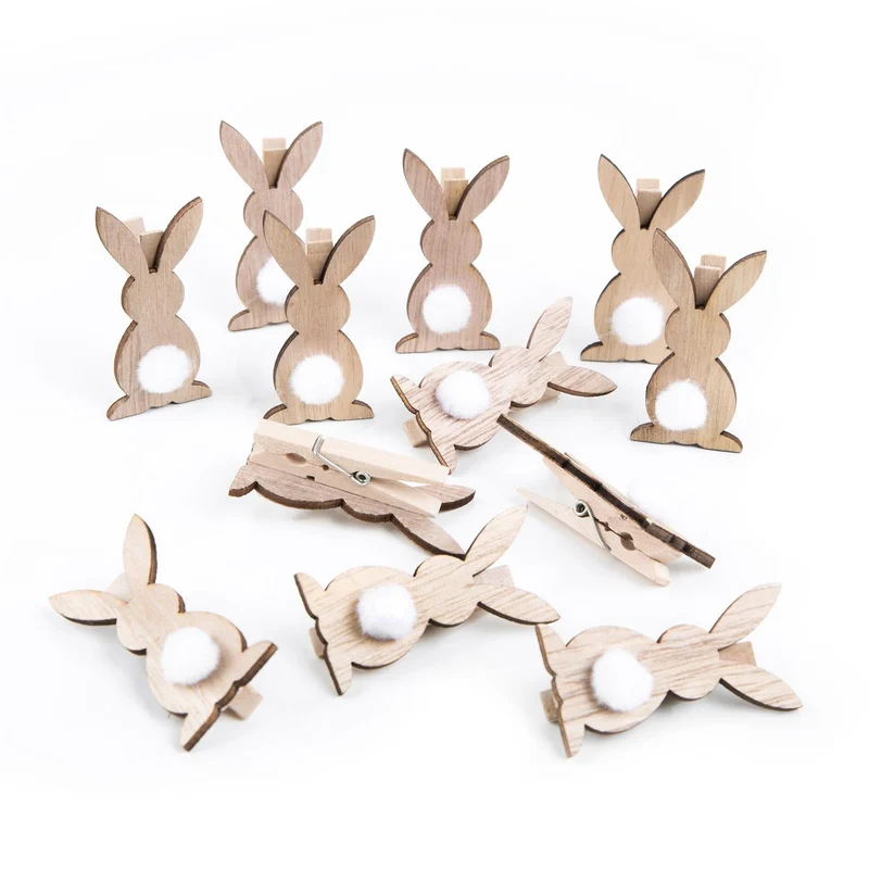 Logbuch-Verlag 12 Osterhasen Holzklammern 5 cm - Dekoklammern aus Holz als Osterdeko Natur - Zierklammer Deko Ostern Mini Ostergeschenk