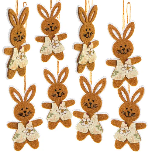 8 Osterhasen Anhänger aus Filz - 7,5 cm braun mit Schnur