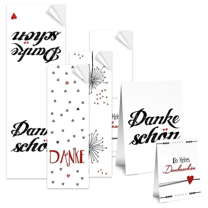 Aufkleber Set - 4 x 10 Stück - verschiedene Designs wie Dankeschön, Herzen