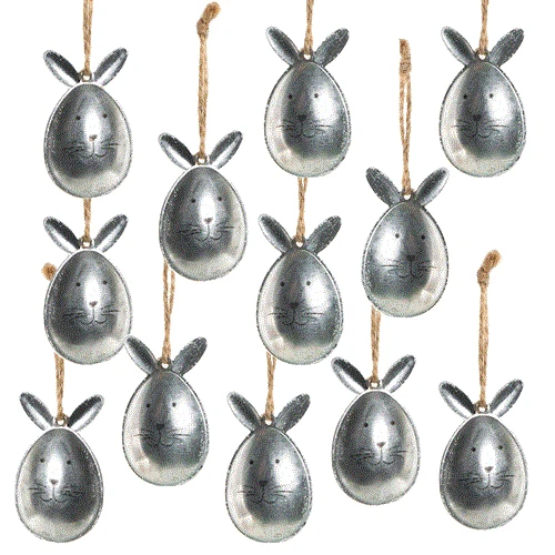 12 vintage Osterhasen Anhänger silber 5 cm Osterstrauch Deko