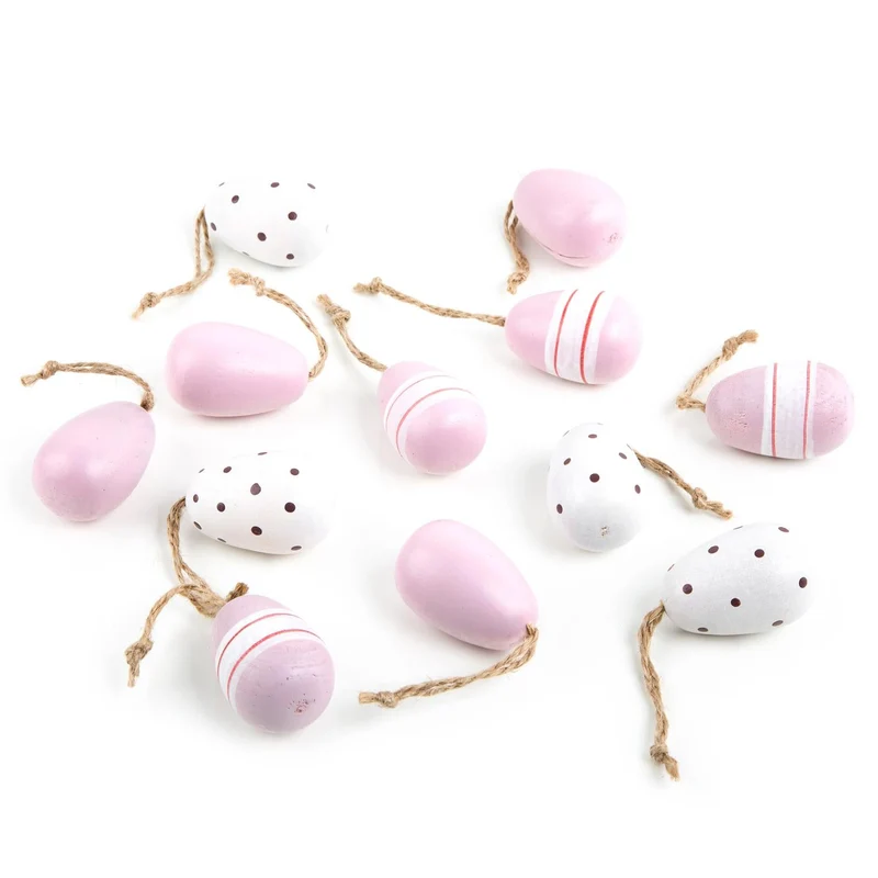 Logbuch-Verlag 12 Ostereier Anhänger 5 cm in rosa pink weiß - Osterdeko zum Aufhängen Osteranhänger für Osterstrauch Geschenkanhänger