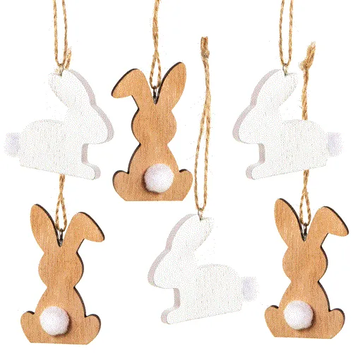 6 Hasen Osterdeko zum Hängen weiß braun 6 cm