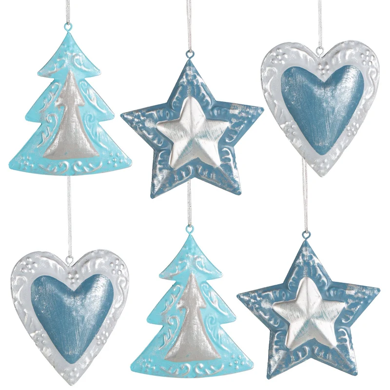 6 große Metallanhänger türkis blau silber - Weihnachtsanhänger als Christbaumschmuck