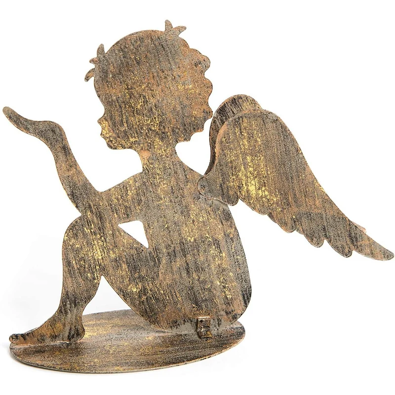 Engel Figur aus Metall sitzend goldfarben 13 cm