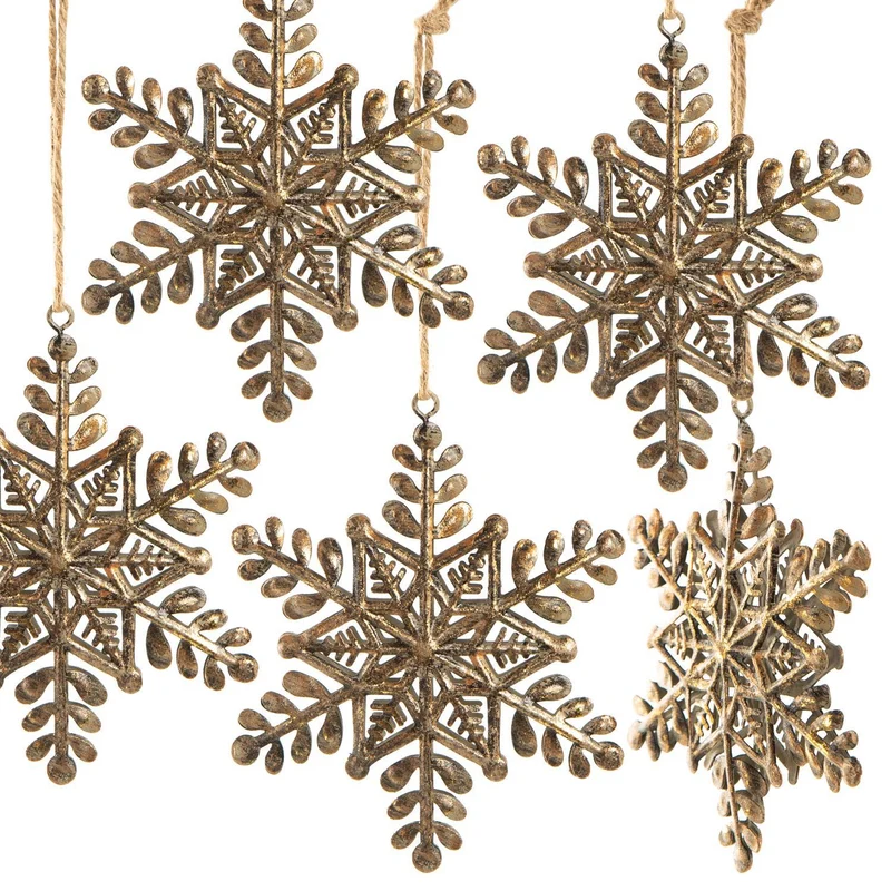5 Schneeflocken Anhänger Vintage braun bronzefarben 11 cm Weihnachtsdeko Weihnachtsanhänger