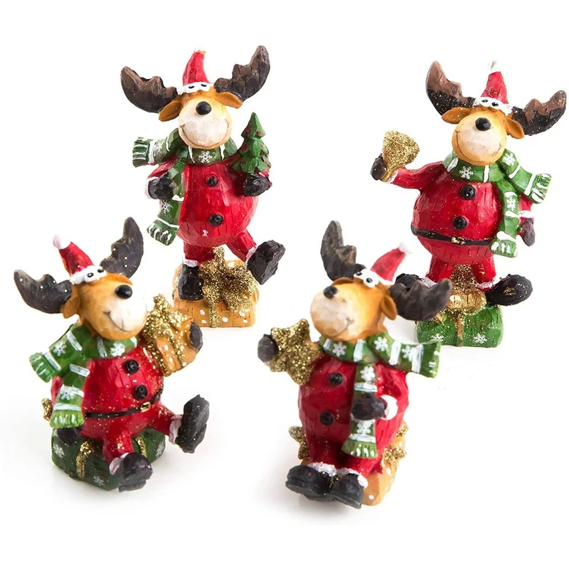 4 Rentier Hirsch Figuren Weihnachtsmänner weihnachtlicher Elch 8 cm rot gold braun
