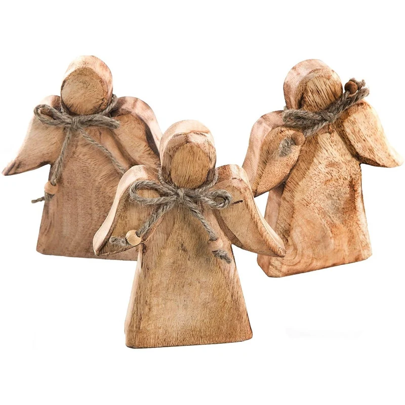 Logbuch-Verlag 3 Holzengel Weihnachtsdeko zum Hinstellen Engelfigur braun Natur Deko Weihnachten Holzdeko Weihnachtsengel groß Vintage