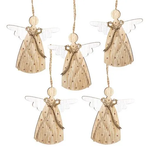 5 Weihnachtsanhänger Engelanhänger Holz Holzengel Weihnachtsdeko natur braun weiß